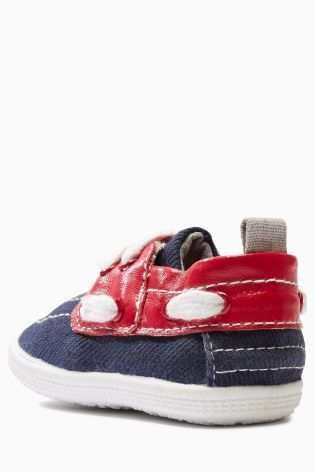 Navy/Red Boat Pram Shoes (Younger Boys)